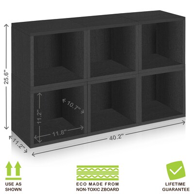 Way Basics 25.6H x 40.2W 6 Stackable Modular Modern Eco Storage Cube System Cubby Organizer, Black