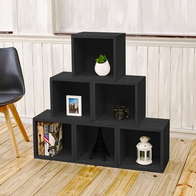 Way Basics 25.6"H x 40.2"W 6 Stackable Modular Modern Eco Storage Cube System Cubby Organizer, Black Wood Grain (PS-MC-6-BK)