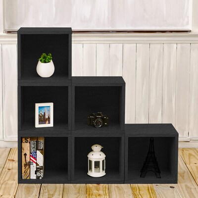 Way Basics 25.6"H x 40.2"W 6 Stackable Modular Modern Eco Storage Cube System Cubby Organizer, Black Wood Grain (PS-MC-6-BK)