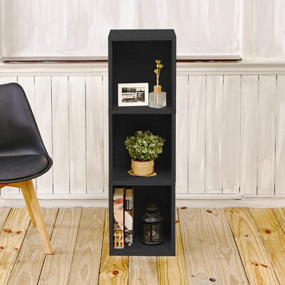 Way Basics 44.8H 3-Shelf Narrow Bookcase Modern Eco Organizer Storage Shelf, Black Wood Grain (BS2853401150BK)