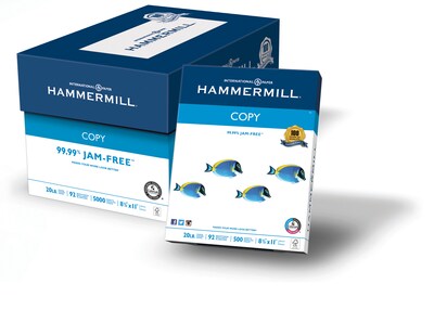 Hammermill Copy Paper, Poly Wrapped, 8-1/2 x 11, 92 Bright, 20 LB, Carton of 10 Reams