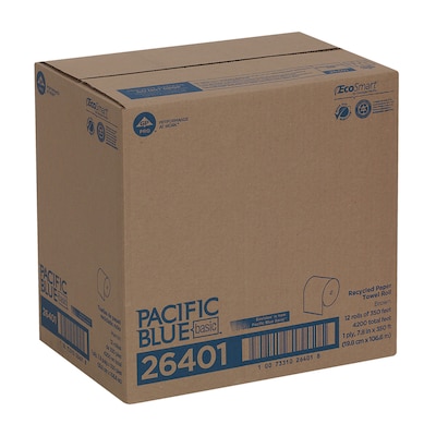 Pacific Blue Basic Recycled Hardwound Paper Towels, 12 Rolls/Carton (26401)