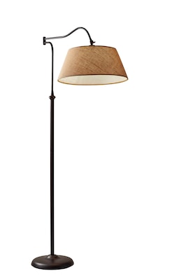 Adesso® Rodeo 61H Antique Bronze Swing-Arm Floor Lamp with Khaki Burlap Shade (3349-26)