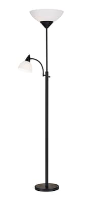 Adesso® Piedmont 71H Black 300W Torchiere Floor Lamp with Reading Light and White Plastic Shades (7