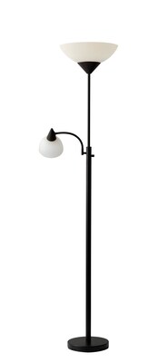 Adesso® Piedmont 71H Black 300W Torchiere Floor Lamp with Reading Light and White Plastic Shades (7