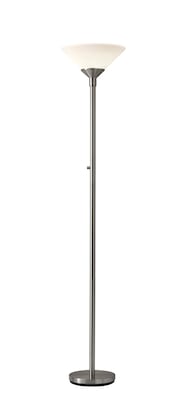 Adesso® Aries 73H 300 W Torchiere, Brushed Steel with White Acrylic Cone Shade (7500-22)