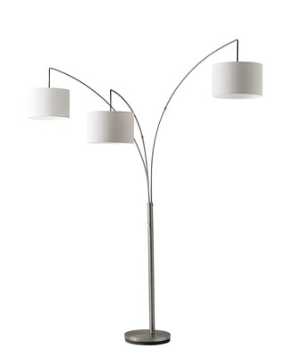 Adesso® Trinity 74H Brushed Steel Arc Floor Lamp with White Linen Shades (4238-22)