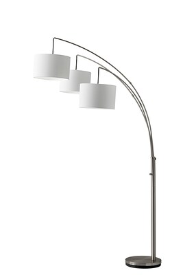 Adesso® Trinity 74H Brushed Steel Arc Floor Lamp with White Linen Shades (4238-22)