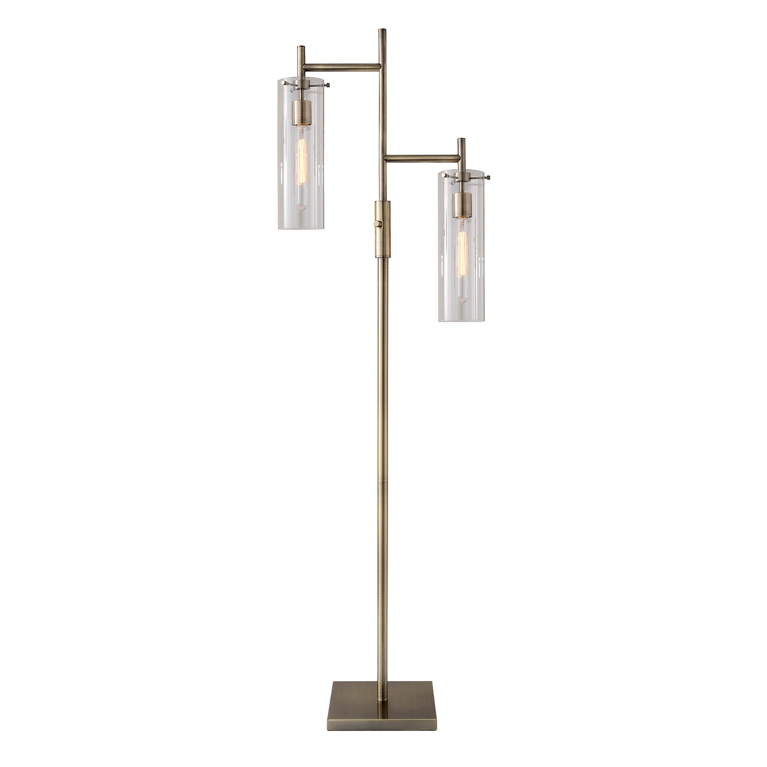 Adesso Dalton 64.25H Antique Brass Floor Lamp with Clear Glass Cylinder Shades (3853-21)