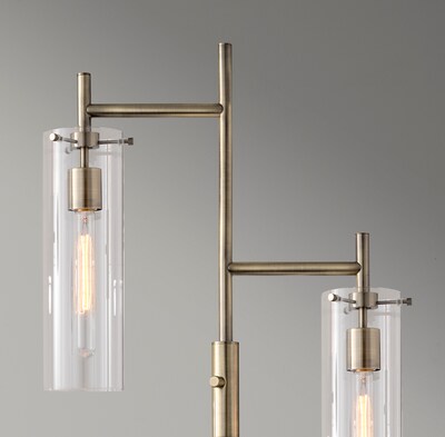 Adesso Dalton 64.25H Antique Brass Floor Lamp with Clear Glass Cylinder Shades (3853-21)