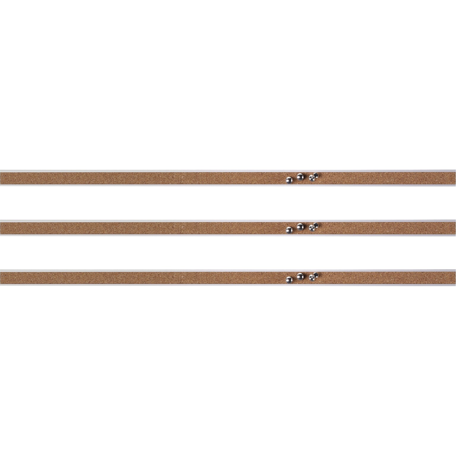 Lorell 18 Cork Strip Bulletin Bar, 3/Bundle (LLR49532BD)