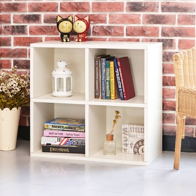 Way Basics 24.8"H 4 Cubby Bookcase, Stackable Organizer and Modern Eco Storage Shelf, White (WB-4CUBE-2-WE)