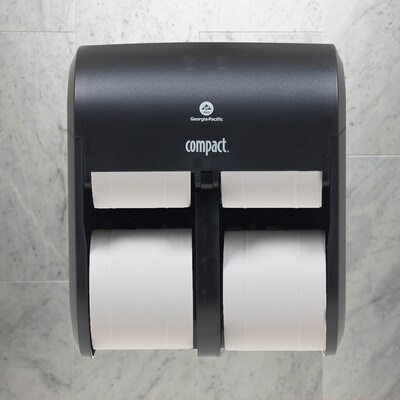 Compact® 4-Roll Quad Coreless Toilet Paper Dispenser by GP PRO, Black, 11.750” W x 6.900” D x 13.250