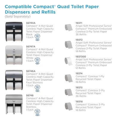 Compact 4-Roll Quad Coreless Toilet Paper Dispenser by GP PRO, Faux Stainless (56746A)