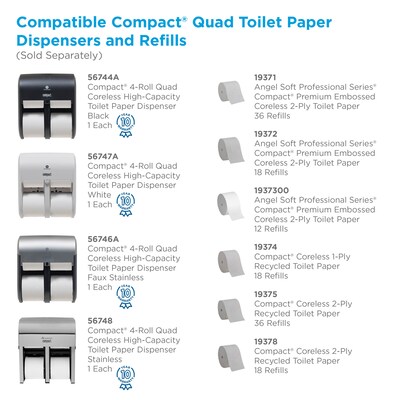 Compact® 4-Roll Quad Coreless Toilet Paper Dispenser by GP PRO, Black, 11.750” W x 6.900” D x 13.250” H (56744A)