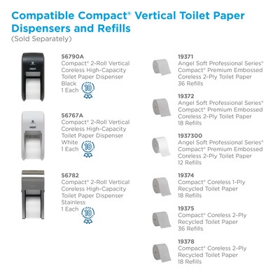 Compact 2-Roll Vertical Coreless Toilet Paper Dispenser by GP PRO, White (56767A)