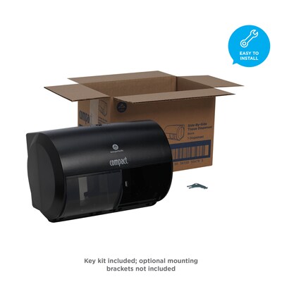 Compact 2-Roll Side-by-Side Coreless Toilet Paper Dispenser by GP PRO, Black (56784A)