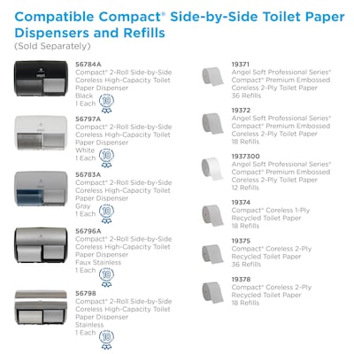 Compact 2-Roll Side-by-Side Coreless Toilet Paper Dispenser by GP PRO, Faux Stainless, (56796A)