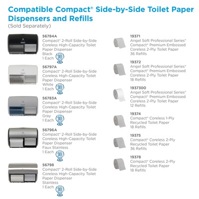 Compact 2-Roll Side-by-Side Coreless Toilet Paper Dispenser by GP PRO, Gray (56783A)