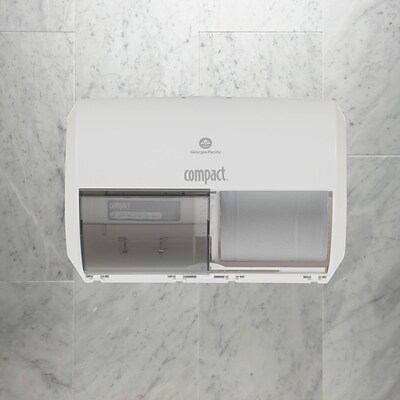 Compact® 2-Roll Side-by-Side Coreless Toilet Paper Dispenser by GP PRO, White, 10.120” W x 6.750” D x 7.120” H (56797A)