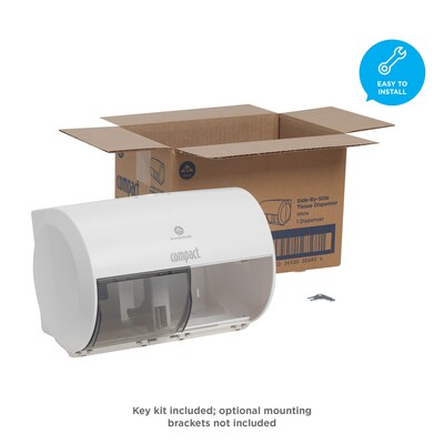 Compact 2-Roll Side-by-Side Coreless Toilet Paper Dispenser by GP PRO, White (56797A)