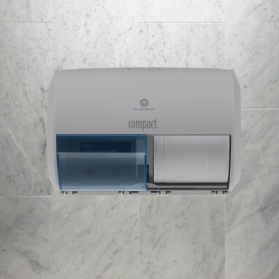 Compact® 2-Roll Side-by-Side Coreless Toilet Paper Dispenser by GP PRO, Gray, 10.120” W x 6.750” D x