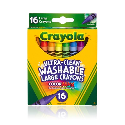 Crayola Washable Crayons 16CT Large, Assorted. Sold as a set of 6, each box has 16 crayons for a total of 96 (BIN523281)