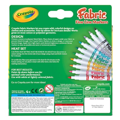 Crayola Fine Line Fabric Markers, Assorted, Set of 4 [Pack of 10] (BIN588626)