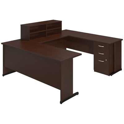 Bush Business Furniture Westfield Elite 72W x 24D C Leg U Shaped Desk with Storage, Mocha Cherry, Installed (SRE146MRSUFA)