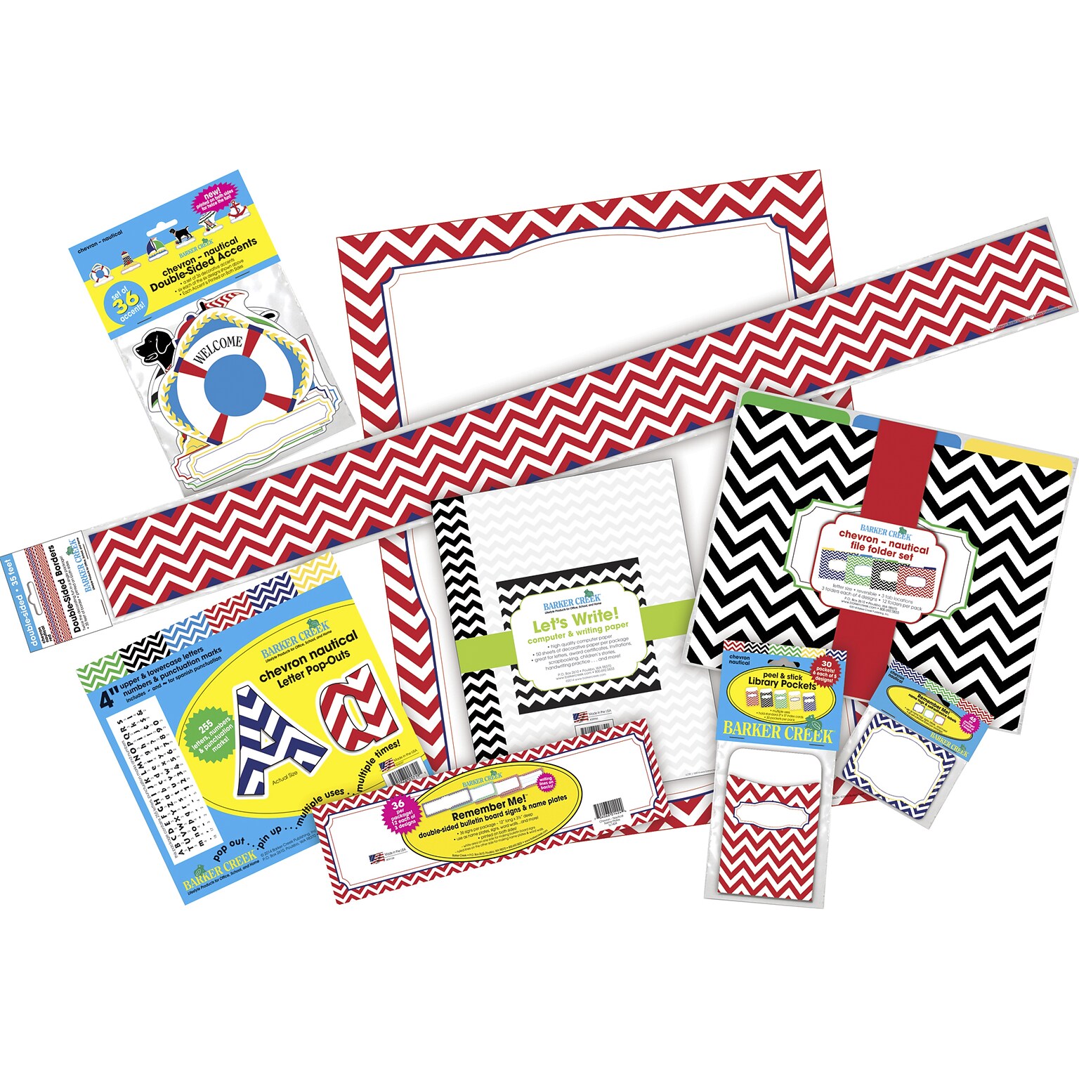 Barker Creek Chevron Nautical Designer Classroom Set (BCP-3582)