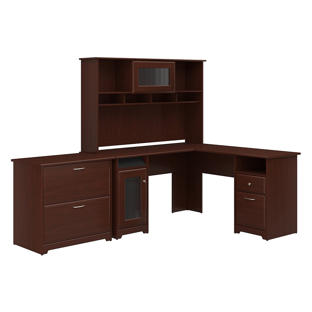 Bush Furniture Cabot L Shaped Desk With Hutch And Lateral File Cabinet Harvest Cherry Cab005hvc Quill Com