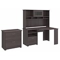 Bush Furniture Cabot Corner Desk with Hutch and Lateral File Cabinet, Heather Gray (CAB007HRG)