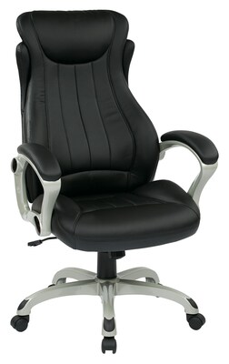 Work Smart Executive Managers Leather Office Chair; Black & Silver