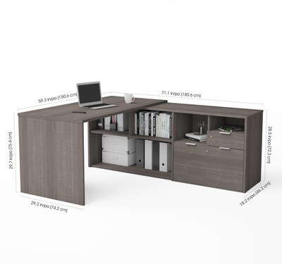 Bestar I3 Plus L-Desk with Two Drawers in Bark Gray (160850-47)