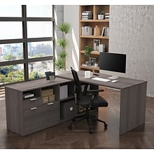Bestar I3 Plus L-Desk with Two Drawers in Bark Gray (160850-47)