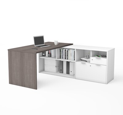 Bestar I3 Plus L-Desk with Two Drawers in Bark Gray & White (160850-4717)