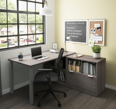 Bestar I3 Plus L-Desk with One File Drawer in Bark Gray (160852-47)