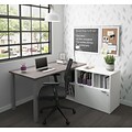 Bestar I3 Plus L-Desk with One File Drawer in Bark Gray & White (160852-4717)