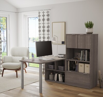 Bestar I3 Plus L-Desk with Hutch in Bark Gray (160853-47)