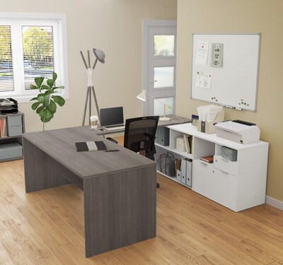 Bestar I3 Plus U-Desk with Two Drawers in Bark Gray & White (160860-4717)