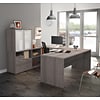 Bestar I3 Plus U-Desk with Frosted Glass Door Hutch in Bark Gray (160861-47)