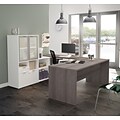Bestar I3 Plus U-Desk with Frosted Glass Door Hutch in Bark Gray & White (160861-4717)