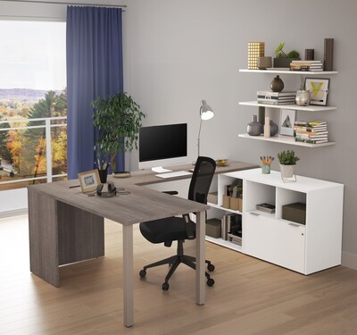 Bestar I3 Plus U-Desk with One File Drawer in Bark Gray & White (160862-4717)