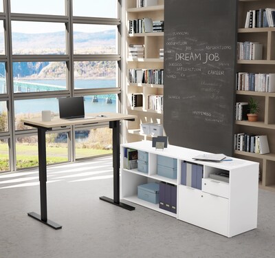 Bestar I3 Plus Height Adjustable L-Desk in Northern Maple & White (160885-3817)