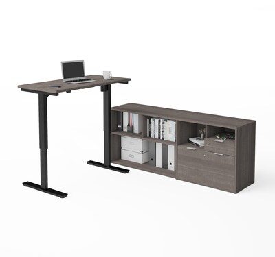 Bestar I3 Plus Height Adjustable L-Desk in Bark Gray (160885-47)