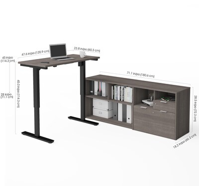 Bestar I3 Plus Height Adjustable L-Desk in Bark Gray (160885-47)