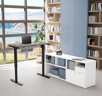 Bestar I3 Plus Height Adjustable L-Desk in Bark Gray & White (160885-4717)