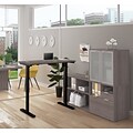 Bestar I3 Plus Height Adjustable L-Desk with Frosted Glass Door Hutch in Bark Gray (160886-47)