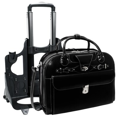 McKlein W Series, ROSEVILLE, Genuine Cowhide Leather, Checkpoint-Friendly Detachable Wheeled Laptop Briefcase, Black (96645)