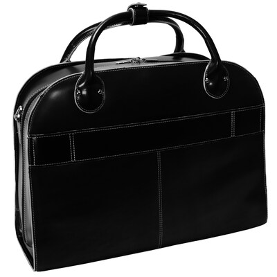 McKlein W Series, ROSEVILLE, Genuine Cowhide Leather, Checkpoint-Friendly Detachable Wheeled Laptop Briefcase, Black (96645)